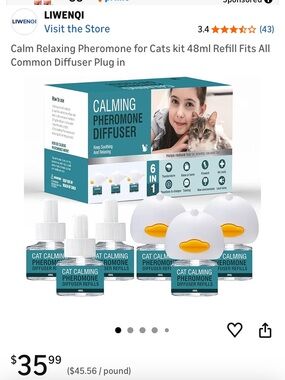 Cat Calming Pheromone Diffuser Refills - White/Yellow